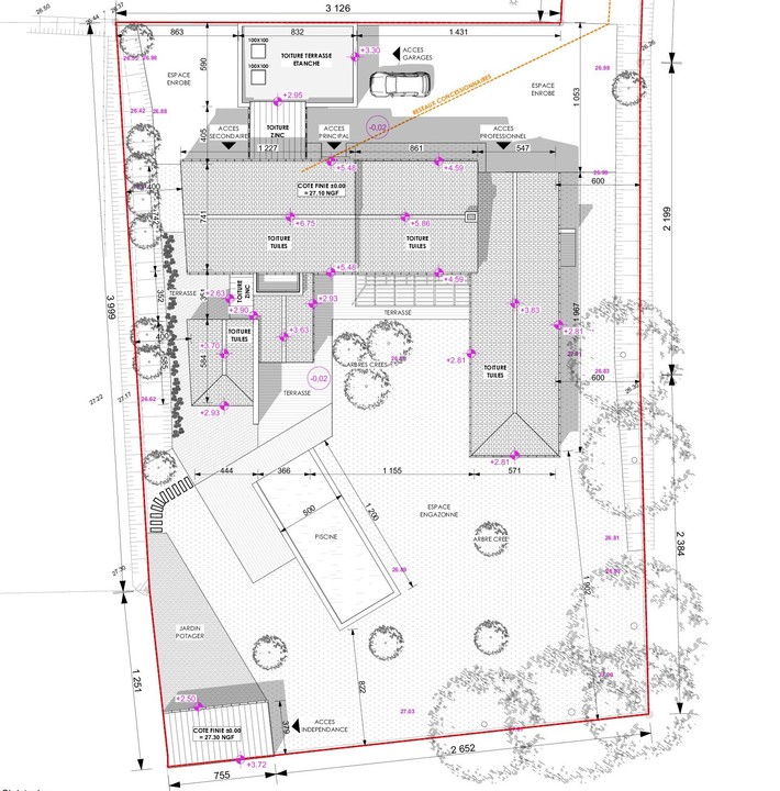 Plan de masse coté d'un projet de rénovation avant travaux